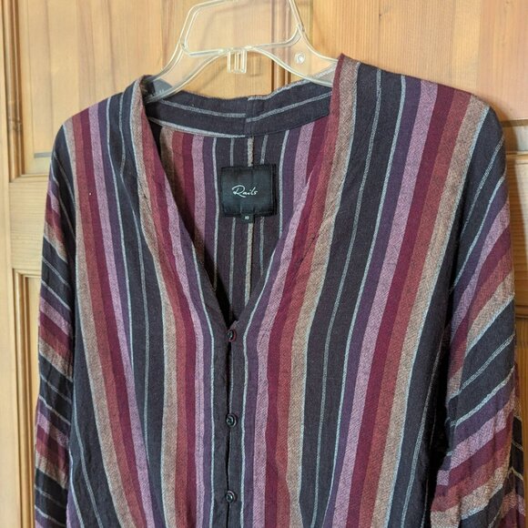 Rails Sloane tie-front top vertical stripe red orange yellow black - Picture 2 of 10